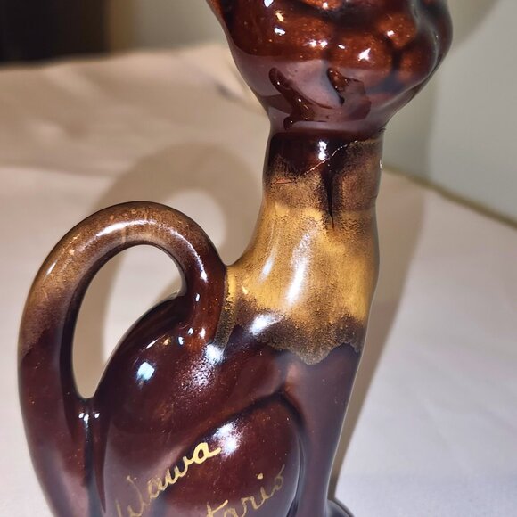 Vintage 1980s Ceramic Cat Figurine Brown Ornament Souvenir Wawa Ontario Canada - Picture 4 of 5